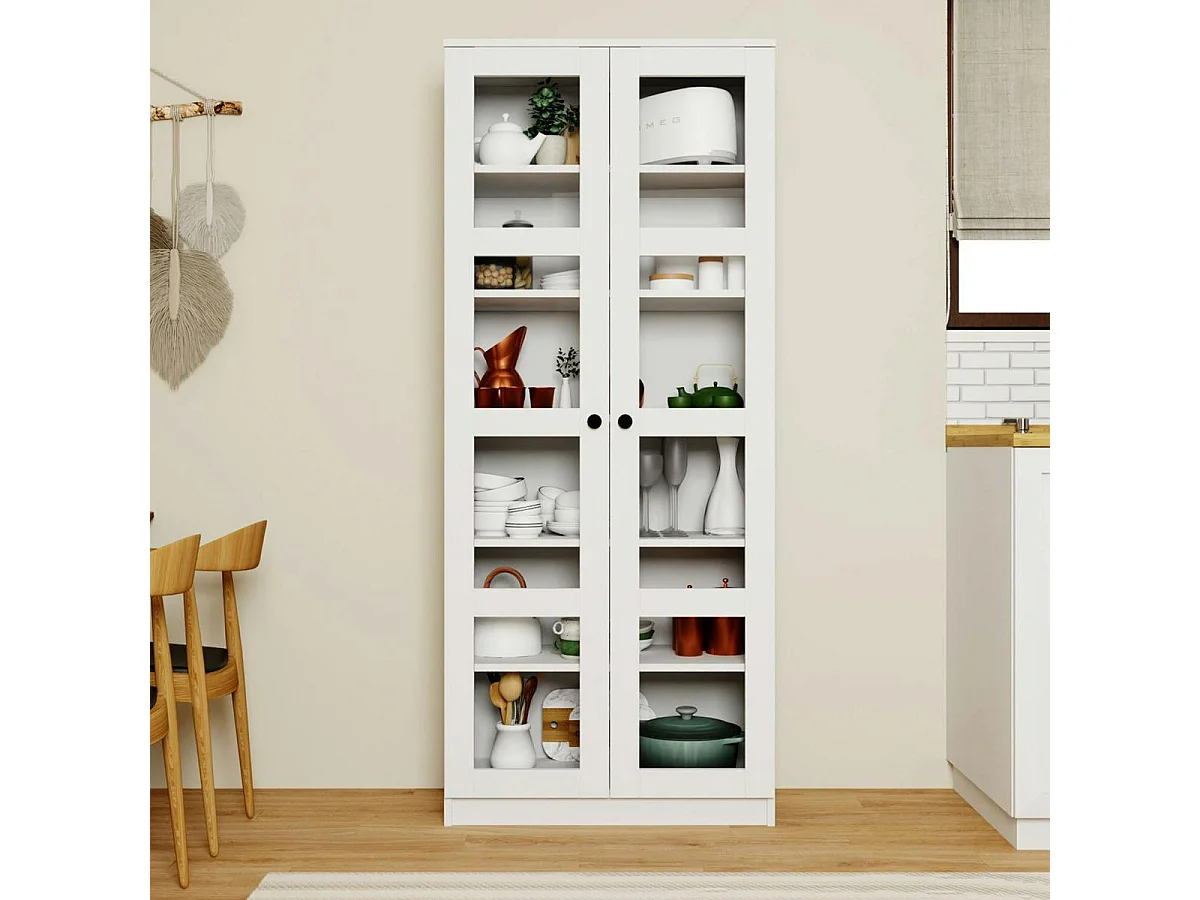 Bibliothèque vitrine blanche, 6 étagères réglables SALTA