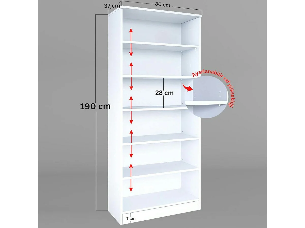 Bibliothèque vitrine blanche, 6 étagères réglables SALTA