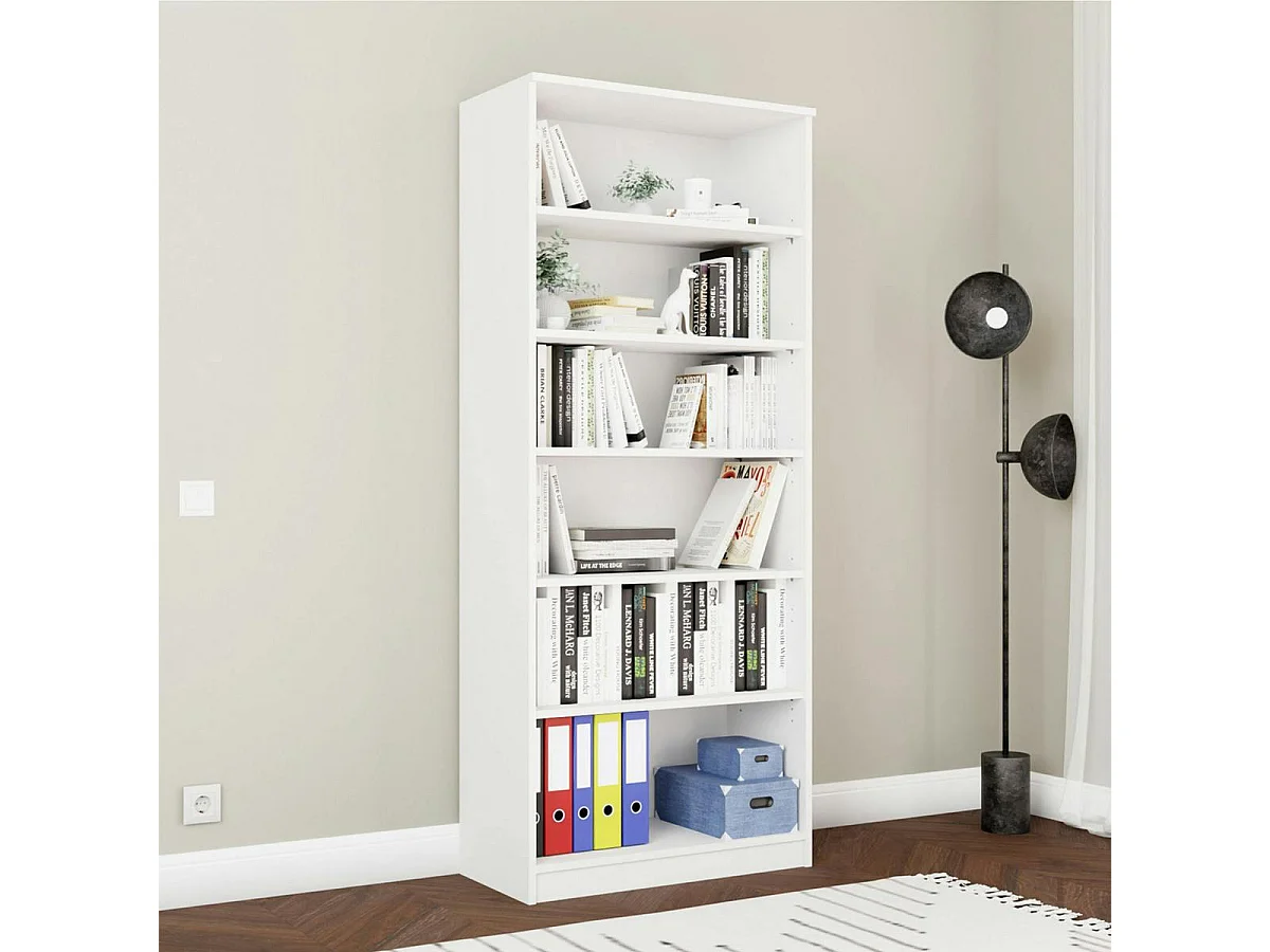 Bibliothèque vitrine blanche, 6 étagères réglables SALTA