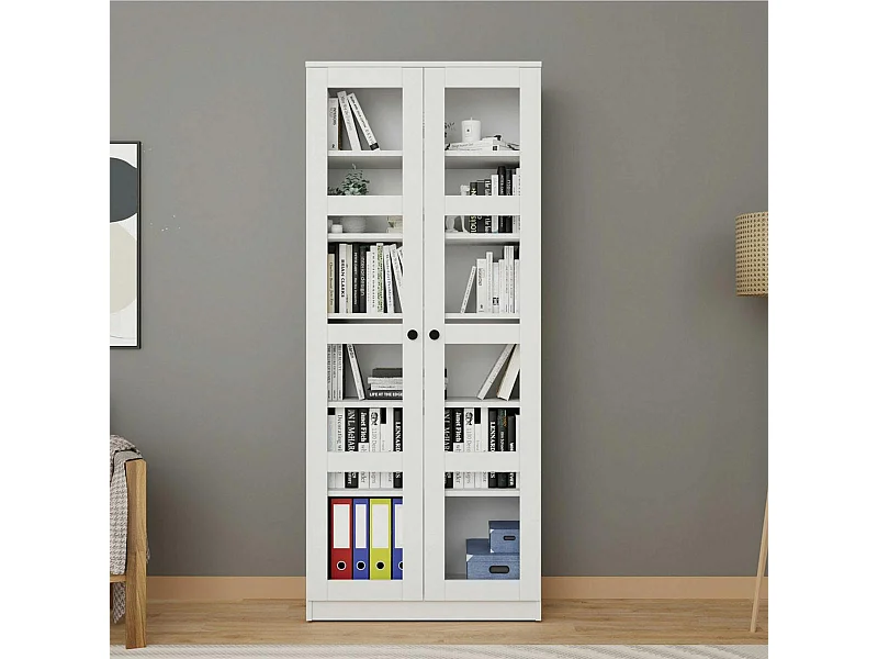 Bibliothèque vitrine blanche, 6 étagères réglables SALTA