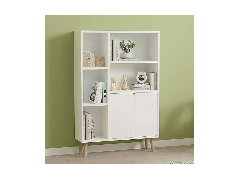 Bibliothèque blanche moderne 2 portes 5 étagères MARFA