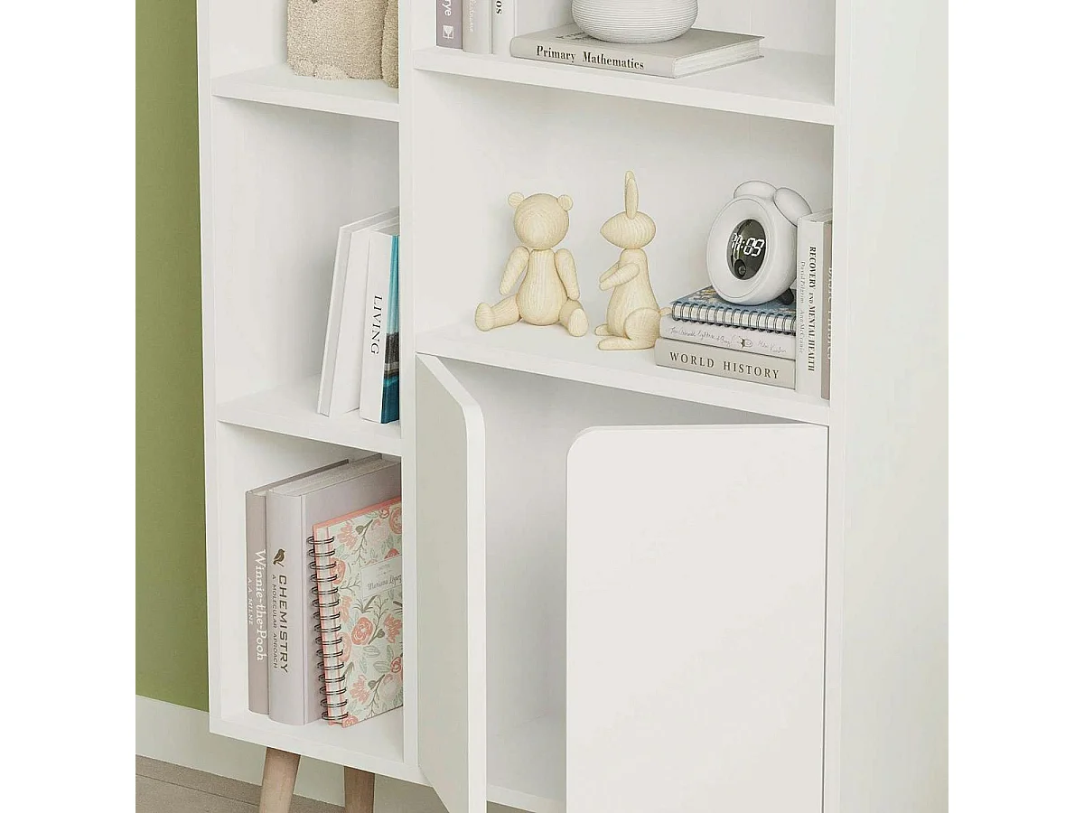 Bibliothèque blanche moderne 2 portes 5 étagères MARFA