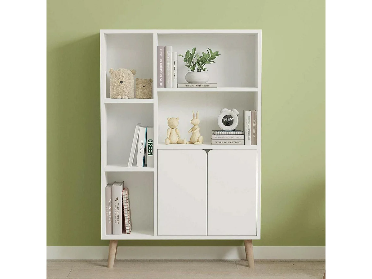 Bibliothèque blanche moderne 2 portes 5 étagères MARFA