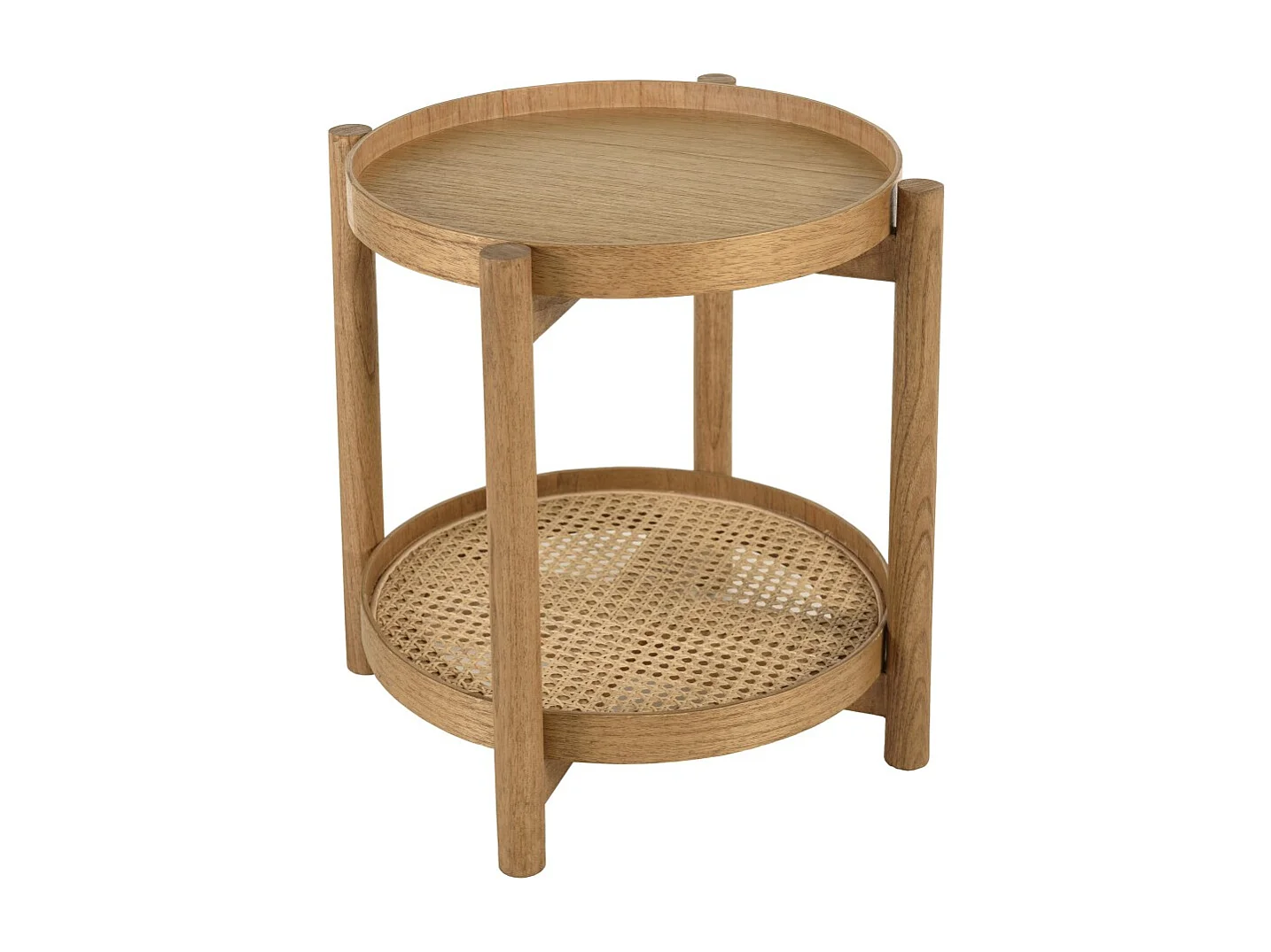 AMY - Table d'appoint en mindi 45.5cm avec tablette en rotin naturel AMY