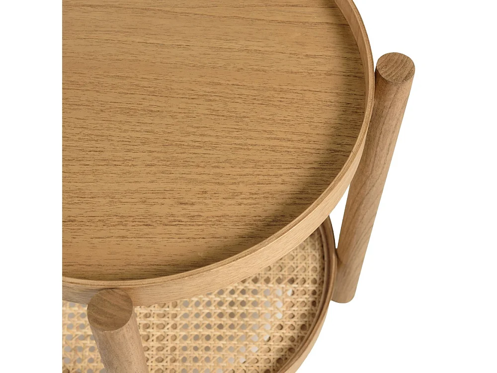 AMY - Table d'appoint en mindi 45.5cm avec tablette en rotin naturel AMY