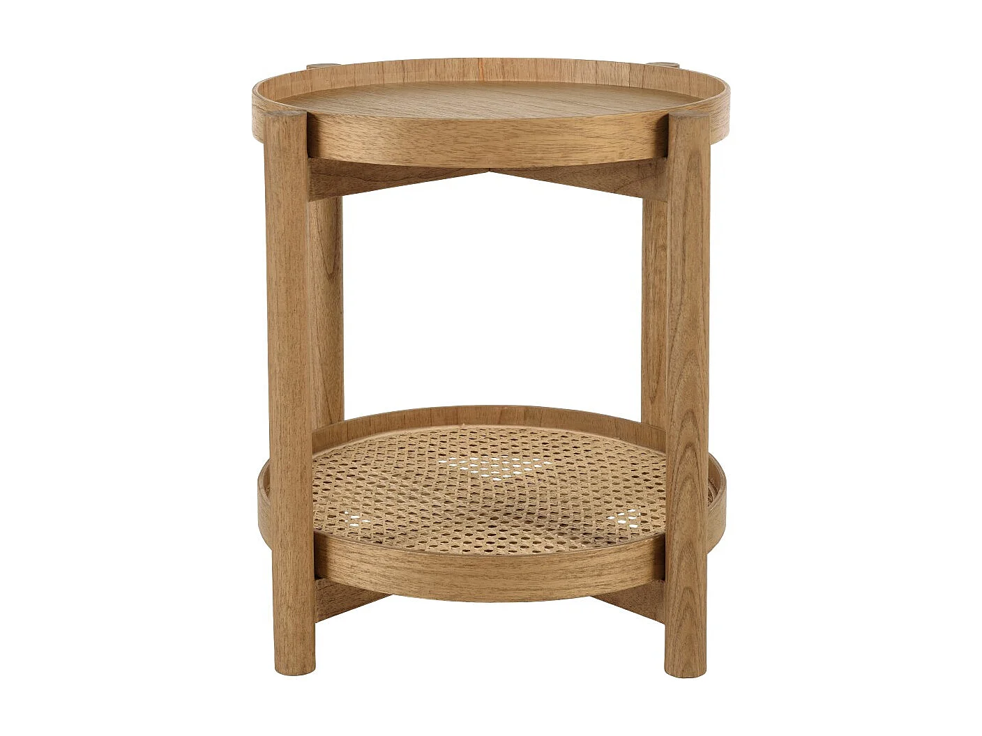AMY - Table d'appoint en mindi 45.5cm avec tablette en rotin naturel AMY