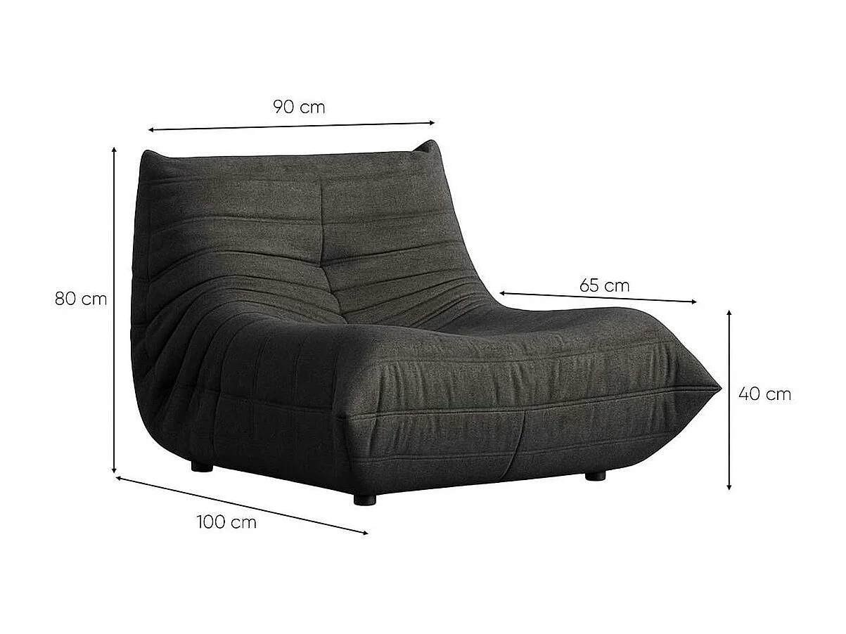Fauteuil lounge gris sombre plissé sans accoudoirs ARVEN