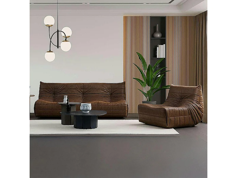 Fauteuil lounge marron plissé sans accoudoirs ARVEN