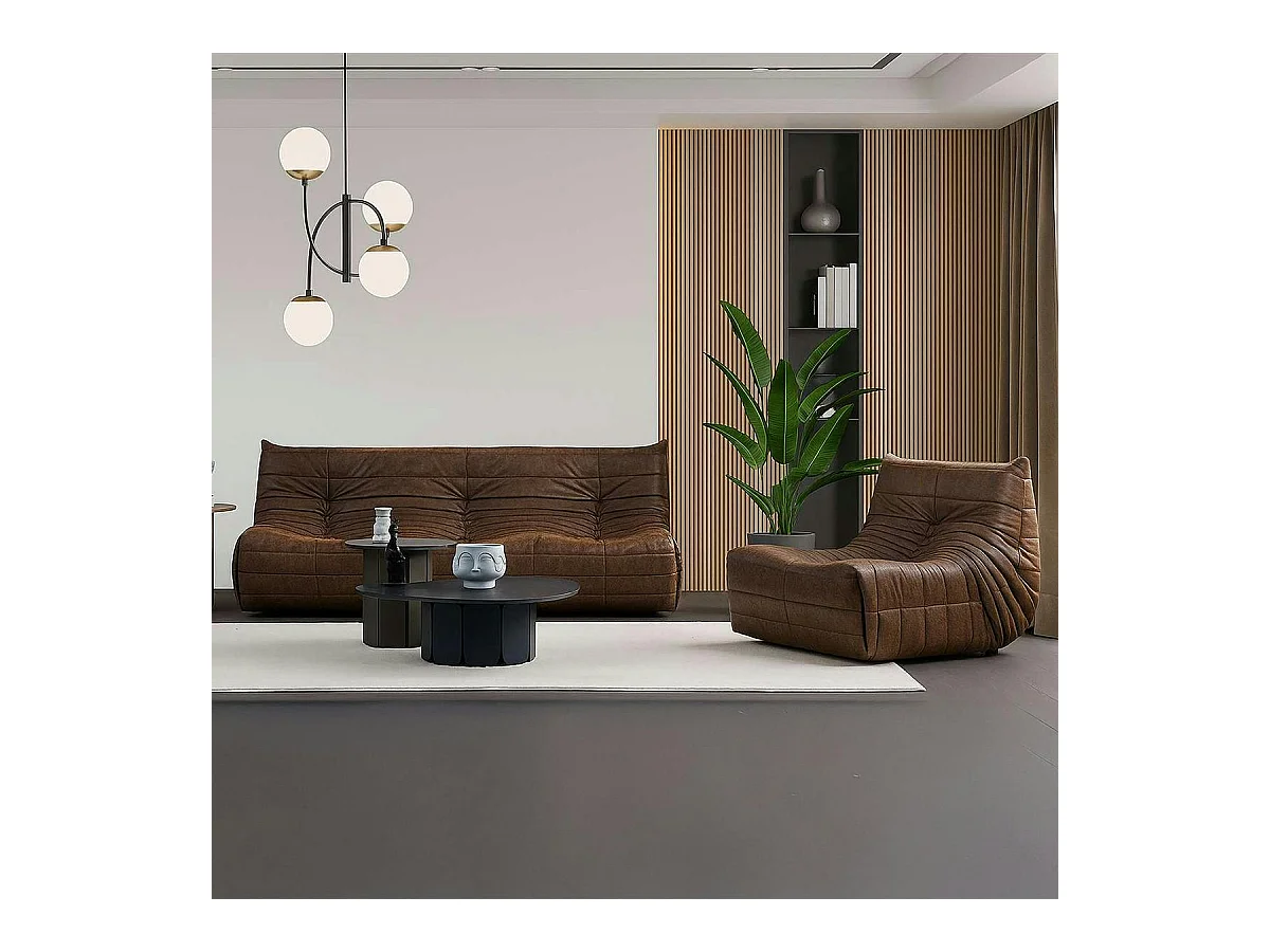 Fauteuil lounge marron plissé sans accoudoirs ARVEN