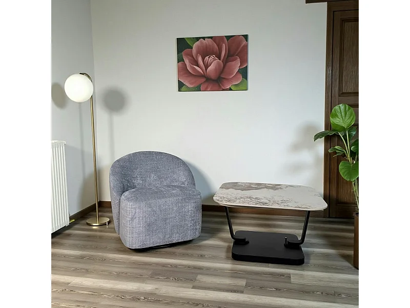 Fauteuil pivotant gris bleu dossier rond tissu texturé IENA