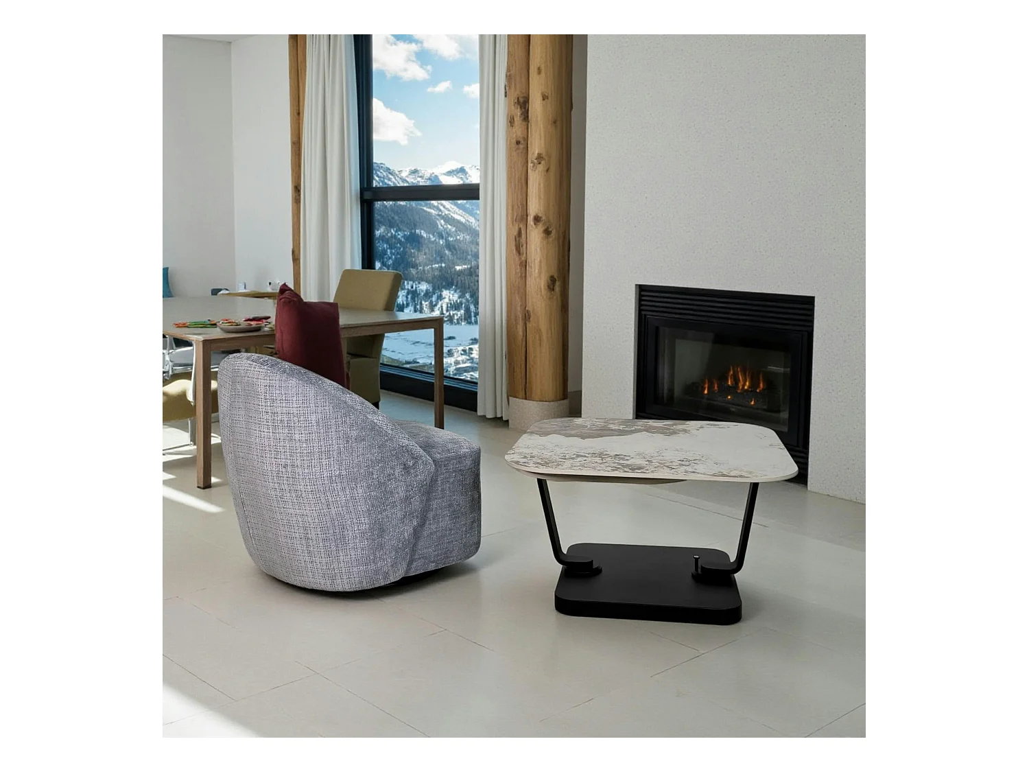 Fauteuil pivotant gris bleu dossier rond tissu texturé IENA