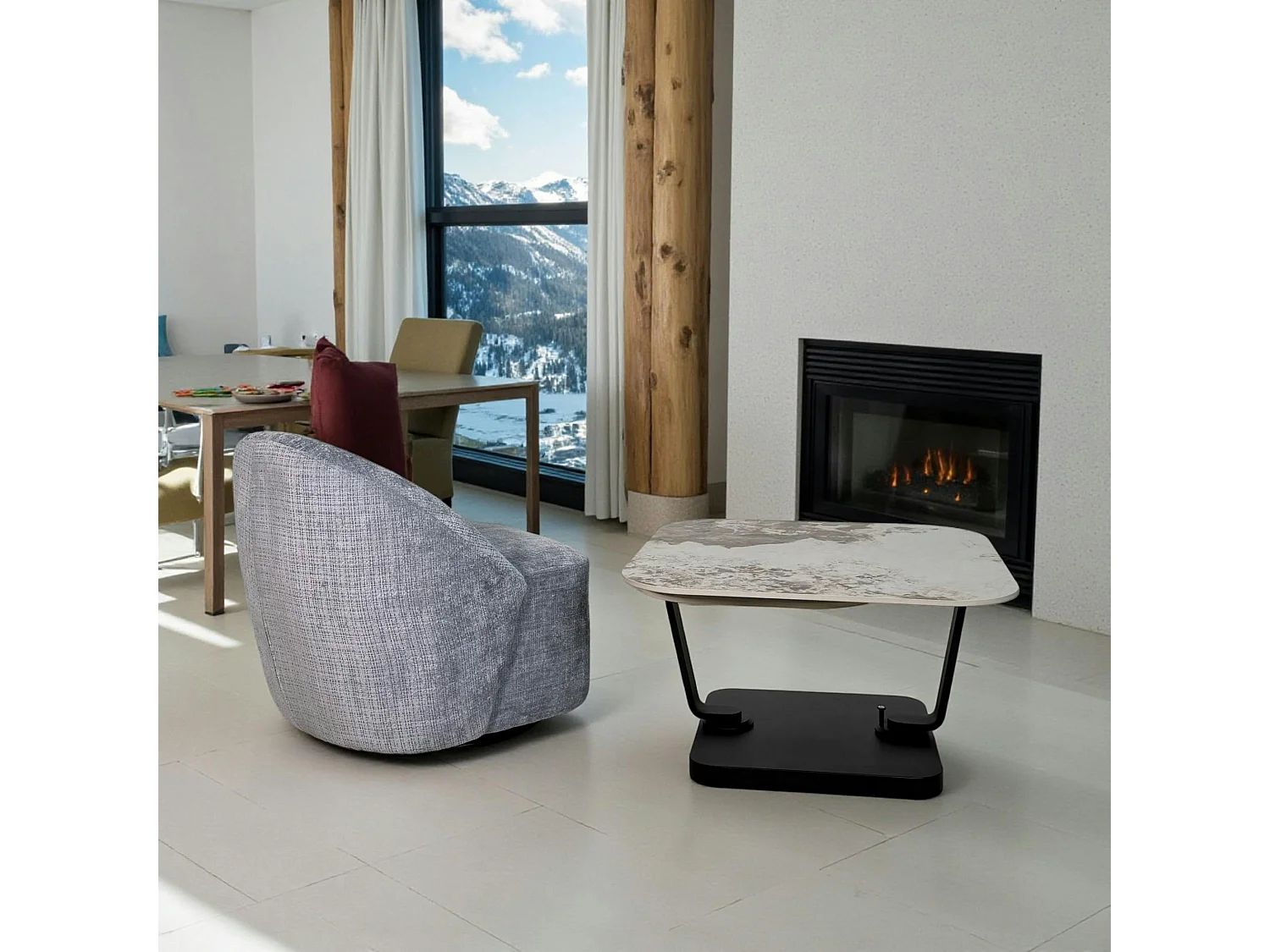 Fauteuil pivotant gris bleu dossier rond tissu texturé IENA