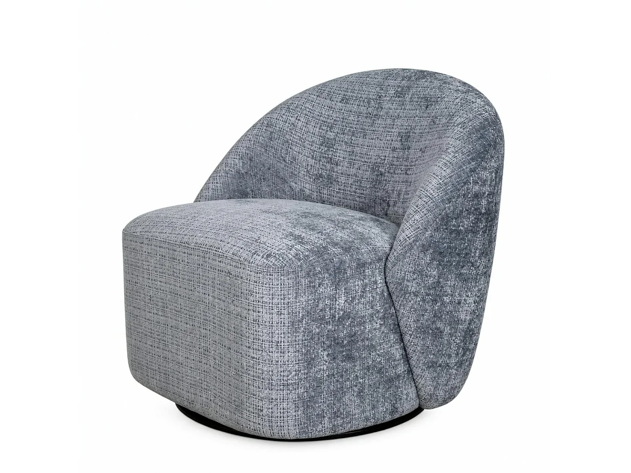 Fauteuil pivotant gris bleu dossier rond tissu texturé IENA