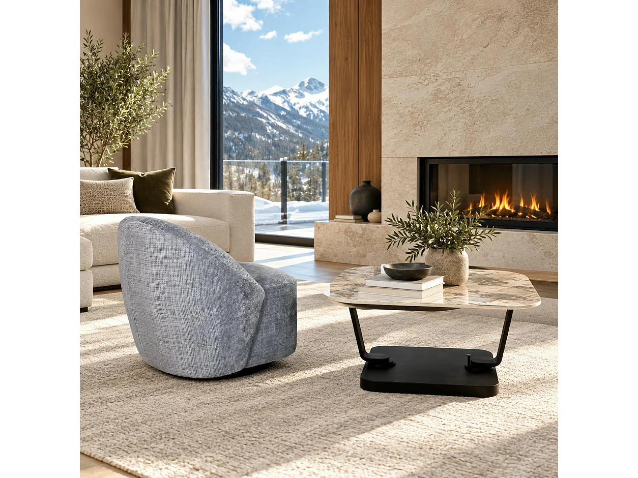 Fauteuil pivotant gris bleu dossier rond tissu texturé IENA