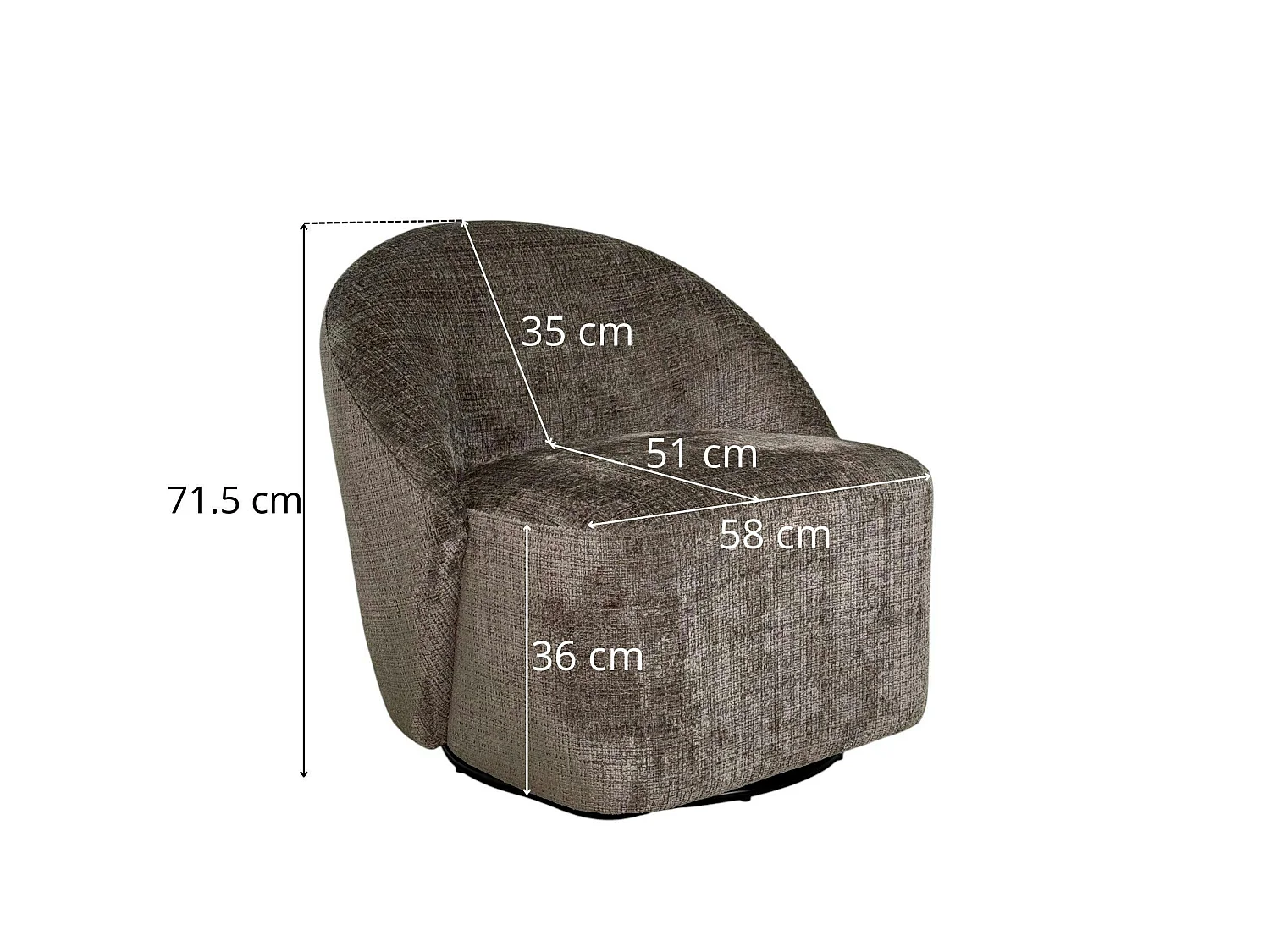 Fauteuil pivotant gris bleu dossier rond tissu texturé IENA