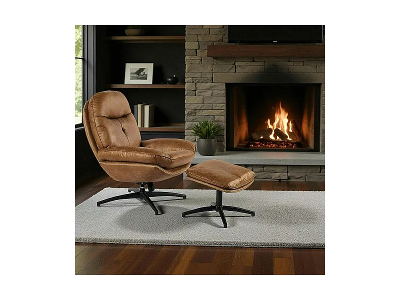 Fauteuil détente havane pivotant et repose-pieds IENA