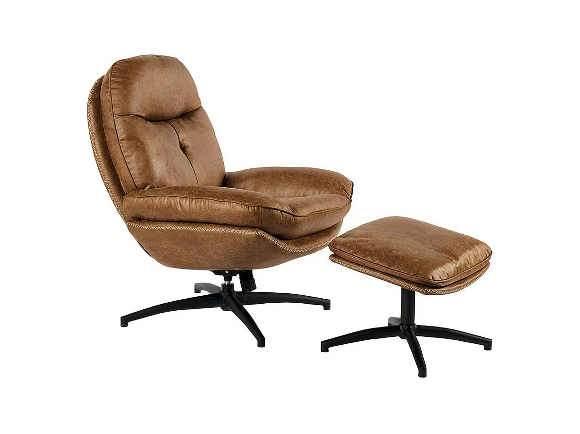 Fauteuil détente havane pivotant et repose-pieds IENA