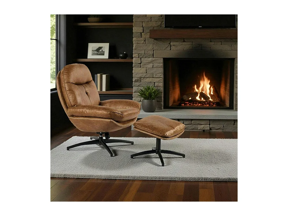 Fauteuil détente havane pivotant et repose-pieds IENA