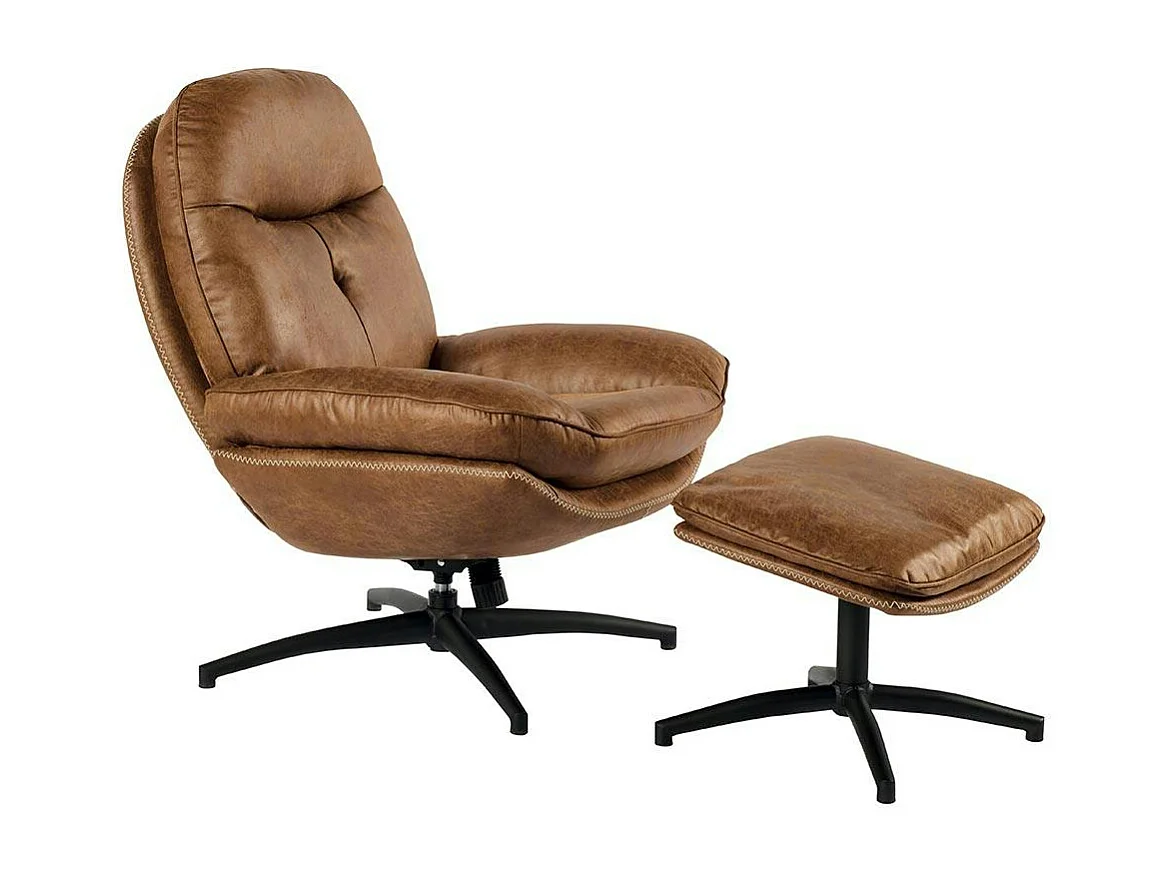 Fauteuil détente havane pivotant et repose-pieds IENA