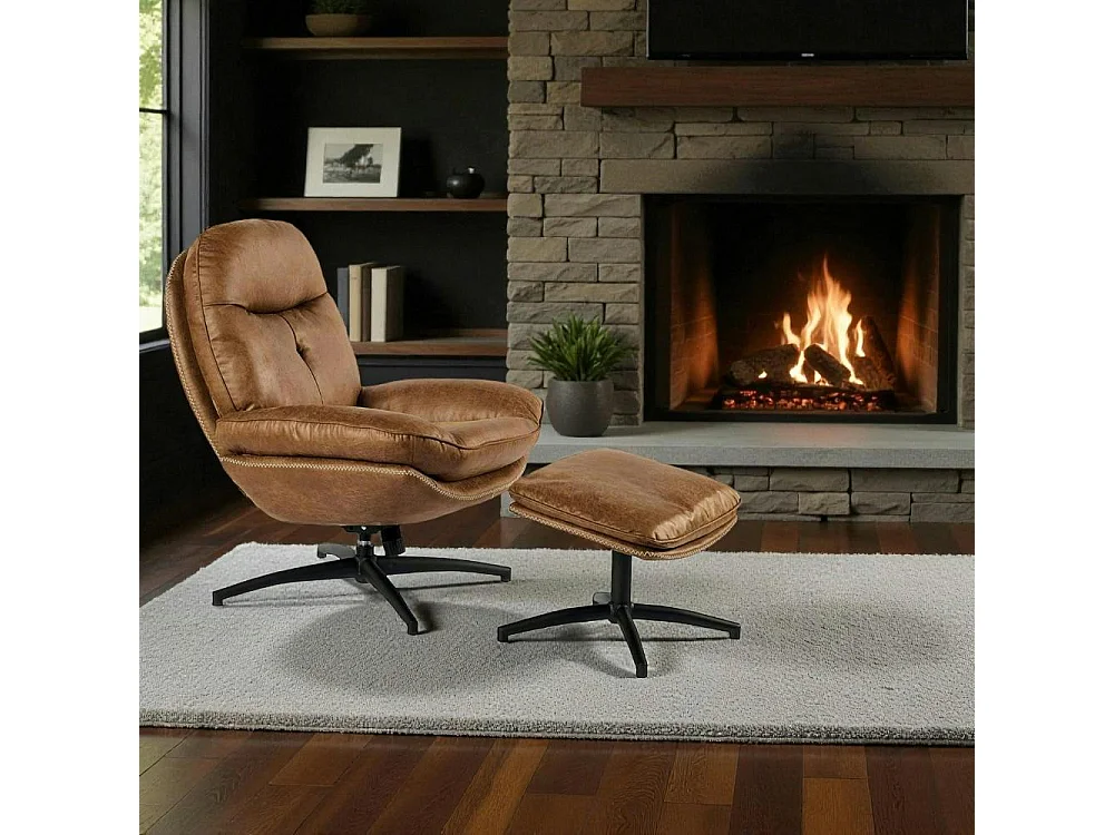 Fauteuil détente havane pivotant et repose-pieds IENA