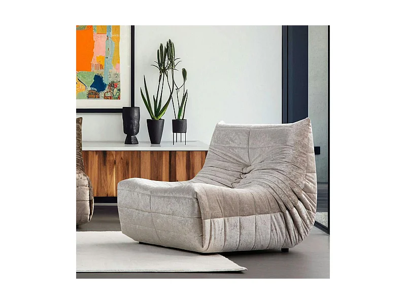 Fauteuil lounge gris clair plissé sans accoudoirs ARVEN