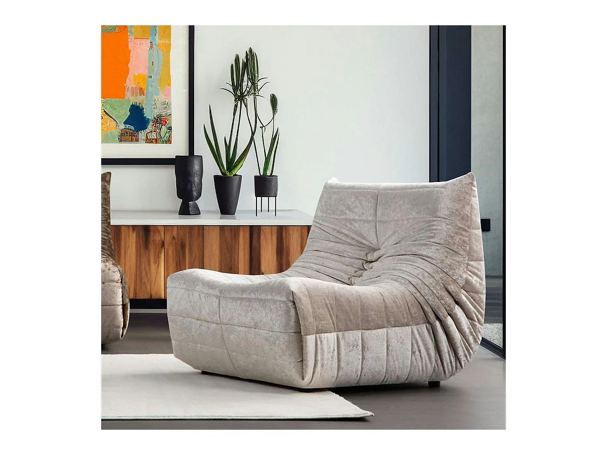 Fauteuil lounge gris clair plissé sans accoudoirs ARVEN