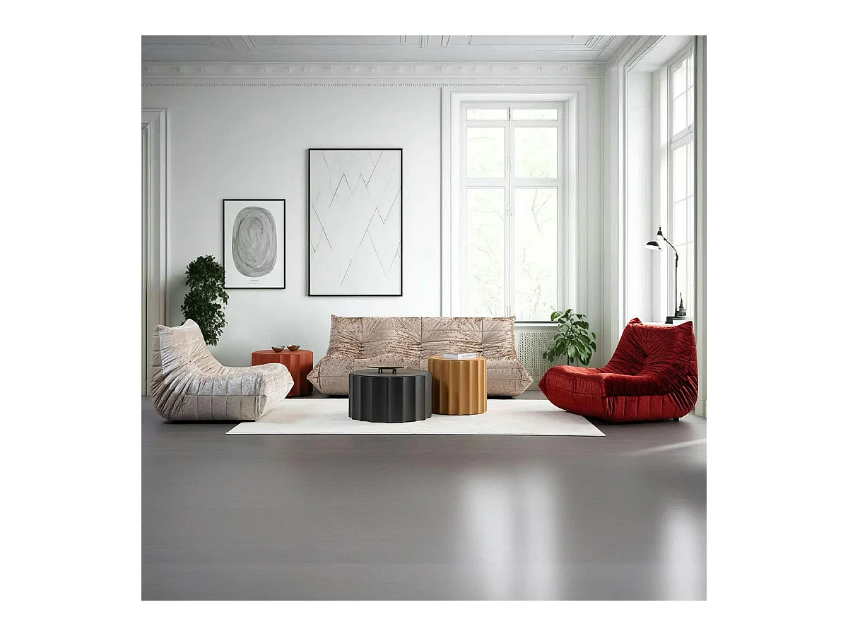 Fauteuil lounge gris clair plissé sans accoudoirs ARVEN