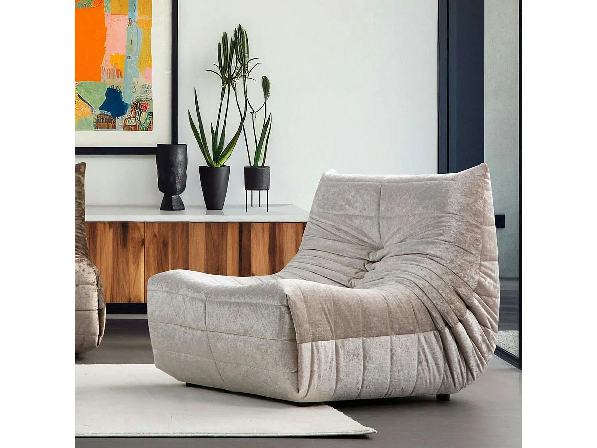 Fauteuil lounge gris clair plissé sans accoudoirs ARVEN