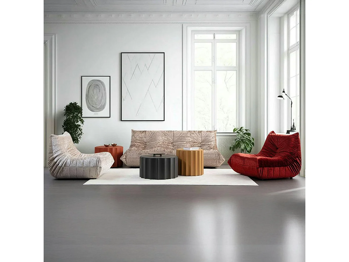 Fauteuil lounge gris clair plissé sans accoudoirs ARVEN