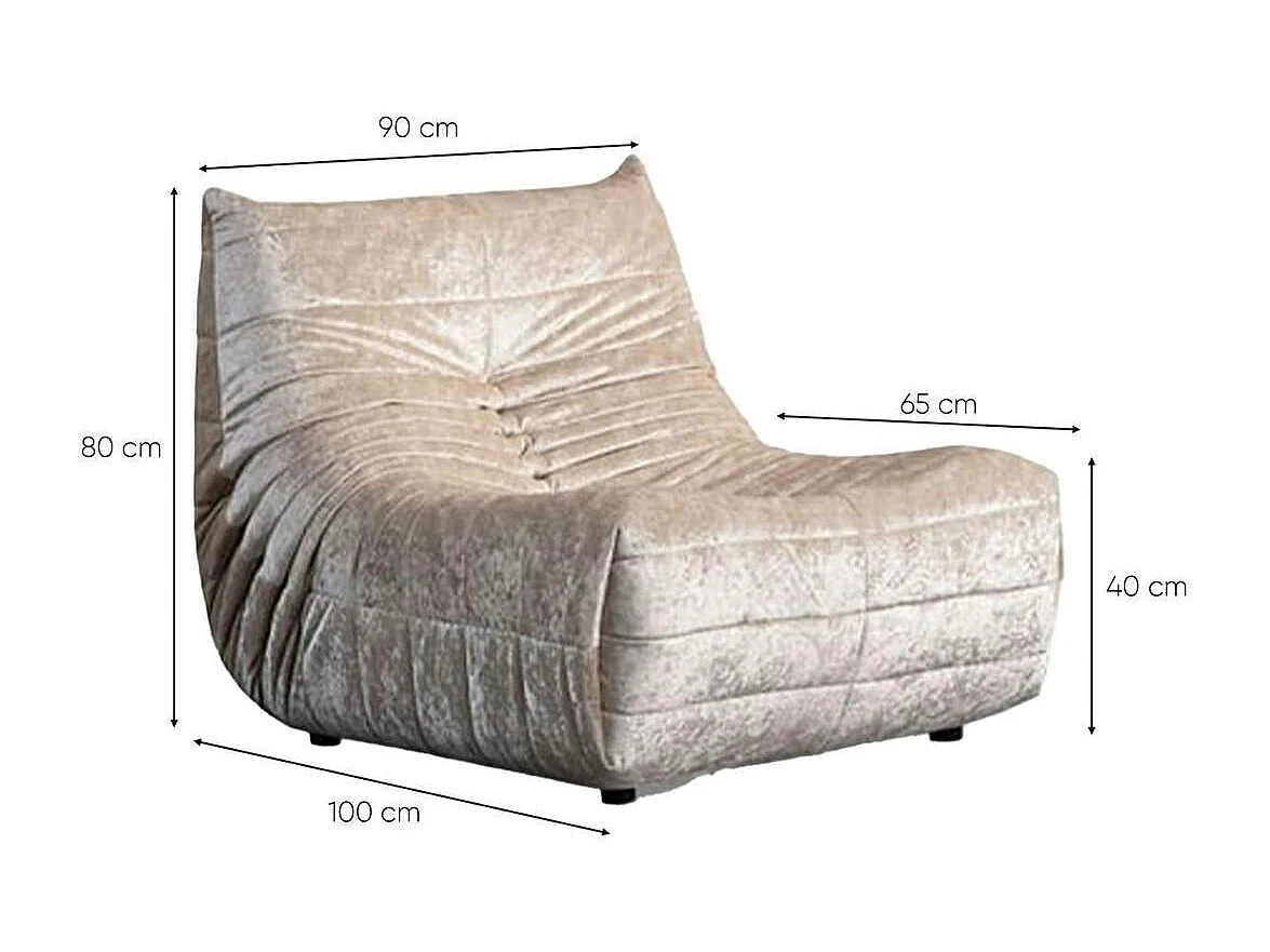 Fauteuil lounge gris clair plissé sans accoudoirs ARVEN