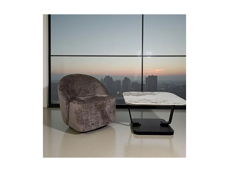 Fauteuil pivotant gris cendre dossier rond tissu texturé IENA