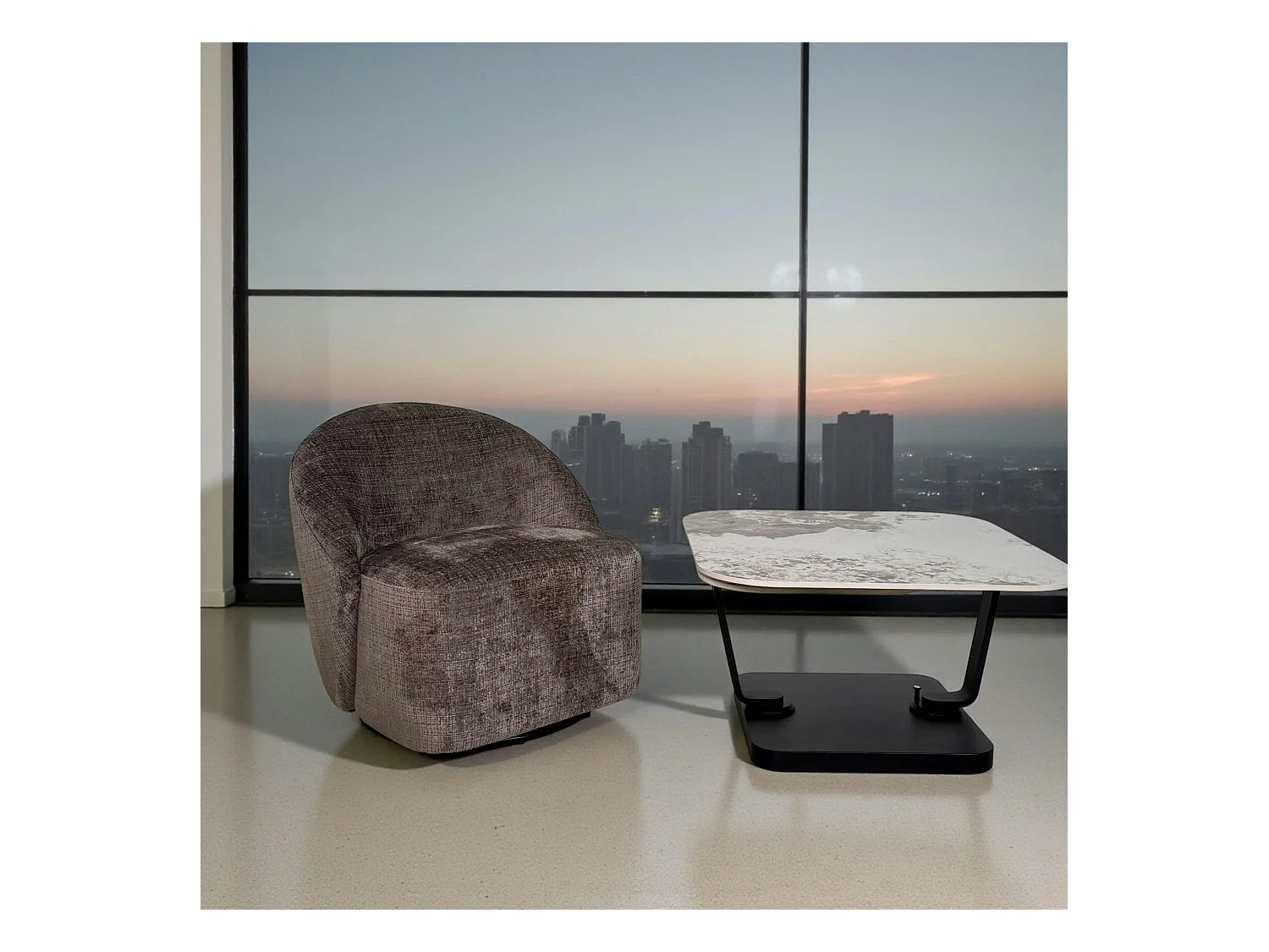 Fauteuil pivotant gris cendre dossier rond tissu texturé IENA