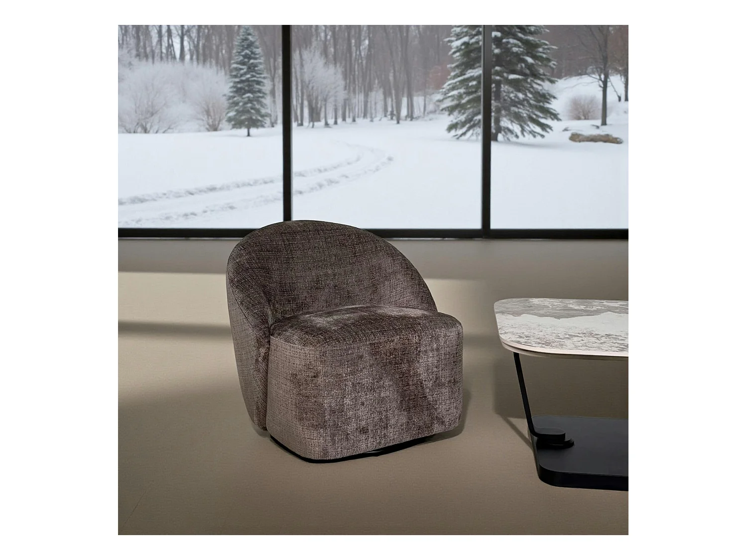 Fauteuil pivotant gris cendre dossier rond tissu texturé IENA