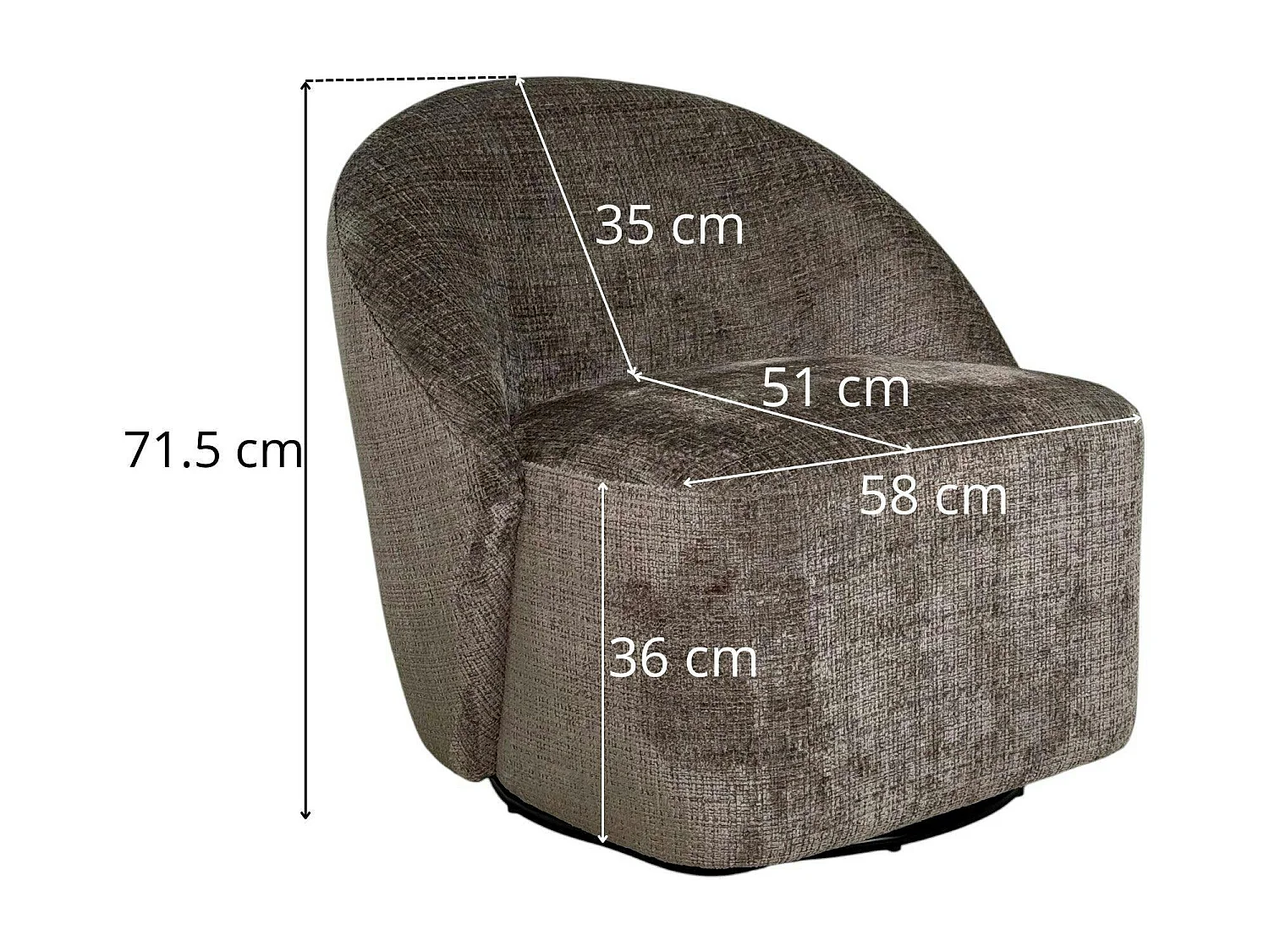 Fauteuil pivotant gris cendre dossier rond tissu texturé IENA