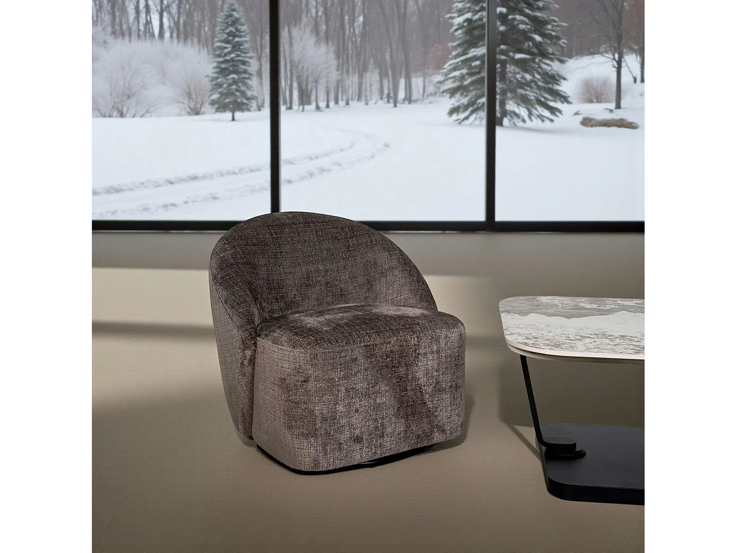 Fauteuil pivotant gris cendre dossier rond tissu texturé IENA