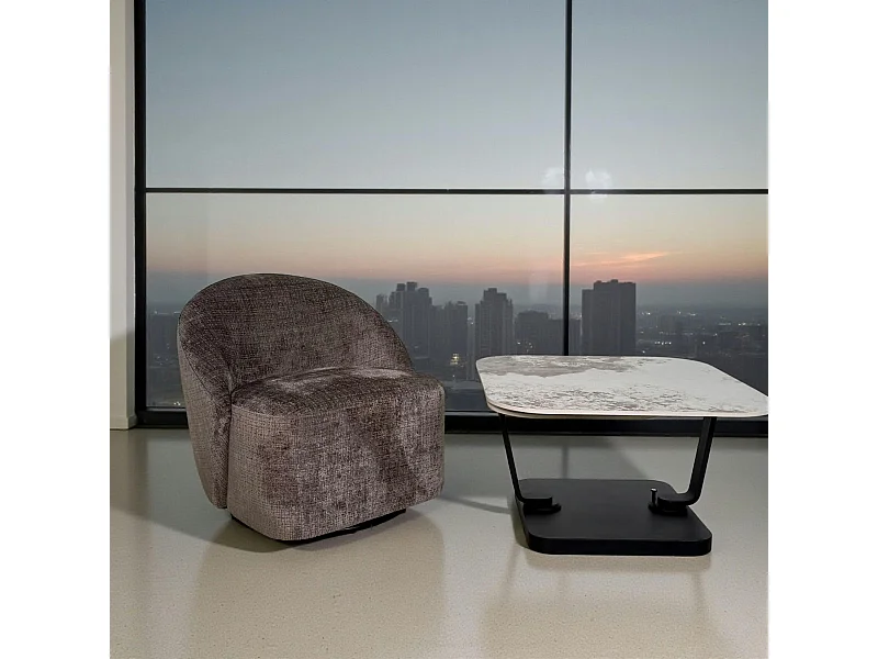 Fauteuil pivotant gris cendre dossier rond tissu texturé IENA