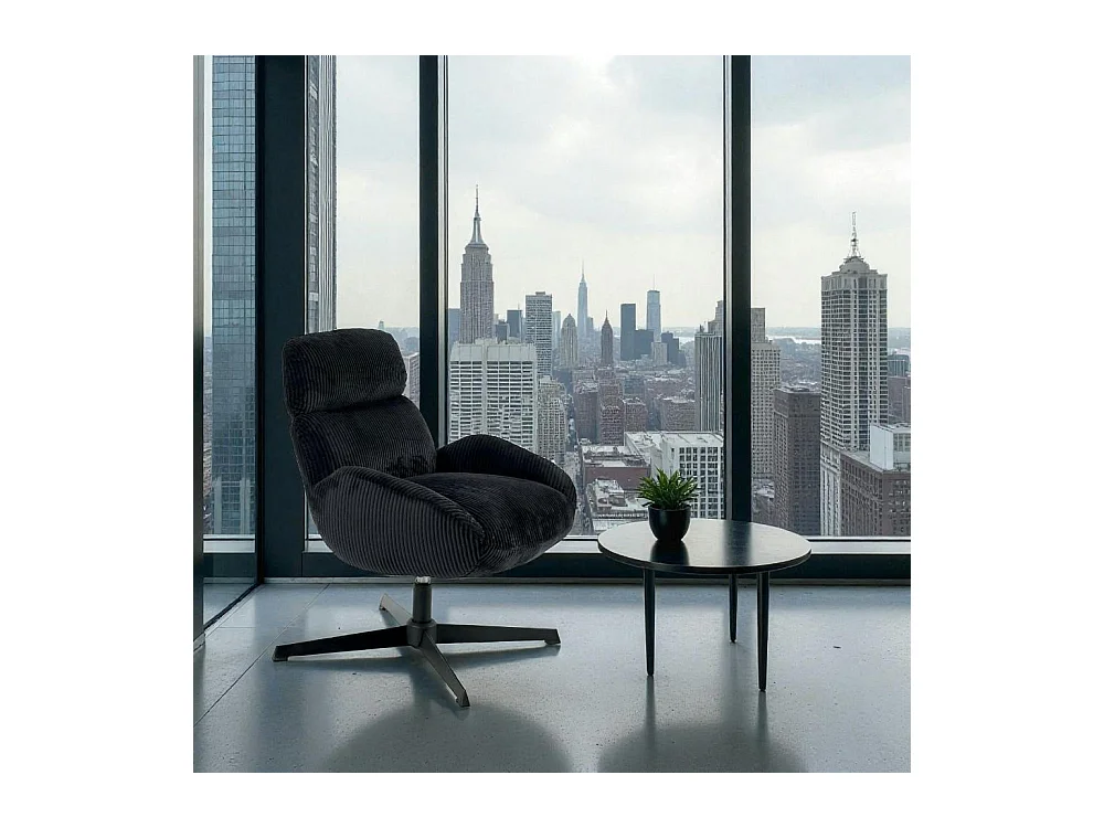 Fauteuil confort pivotant en velours côtelé noir IENA