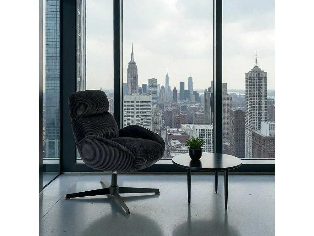 Fauteuil confort pivotant en velours côtelé noir IENA
