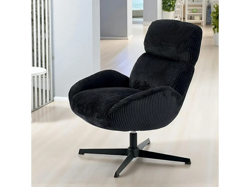 Fauteuil confort pivotant en velours côtelé noir IENA