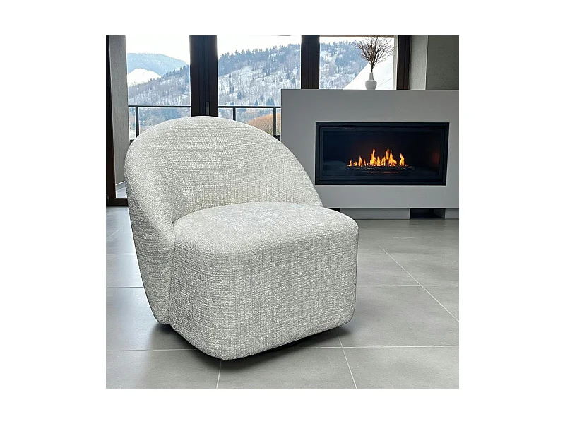 Fauteuil pivotant blanc dossier rond tissu texturé doux IENA