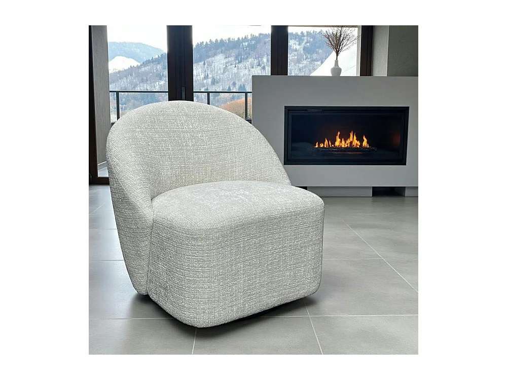 Fauteuil pivotant blanc dossier rond tissu texturé doux IENA