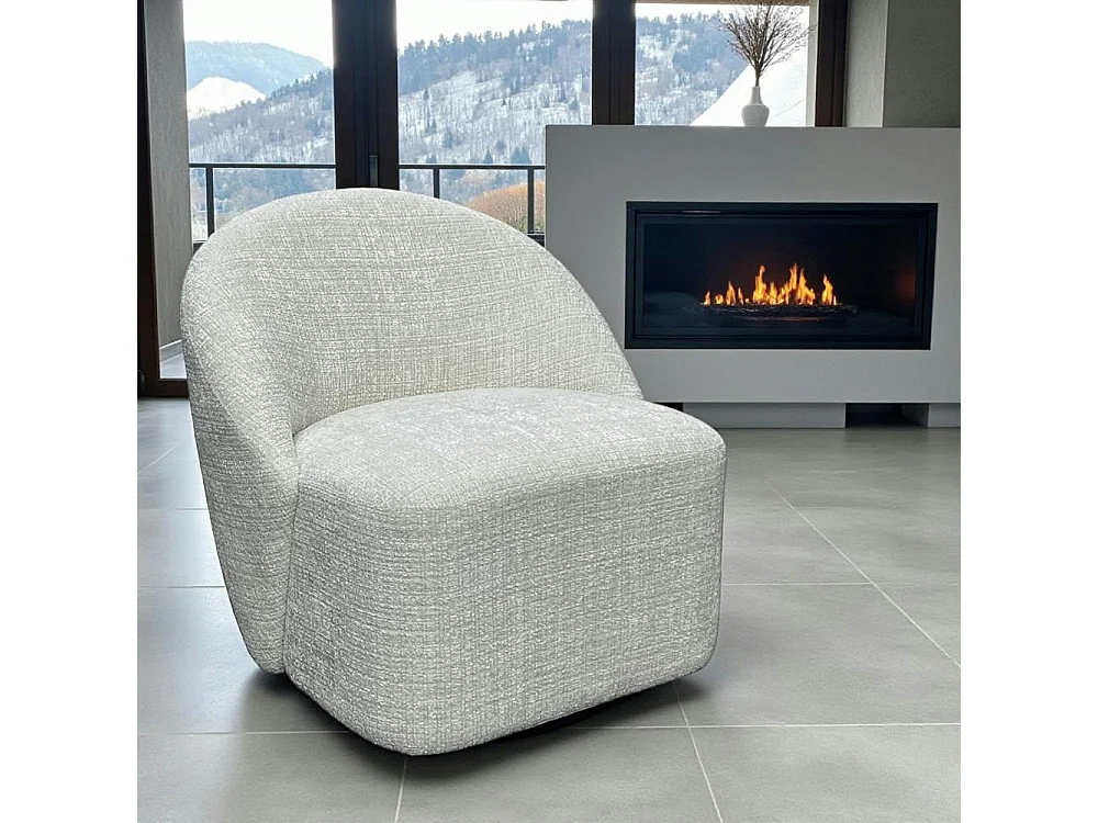 Fauteuil pivotant blanc dossier rond tissu texturé doux IENA