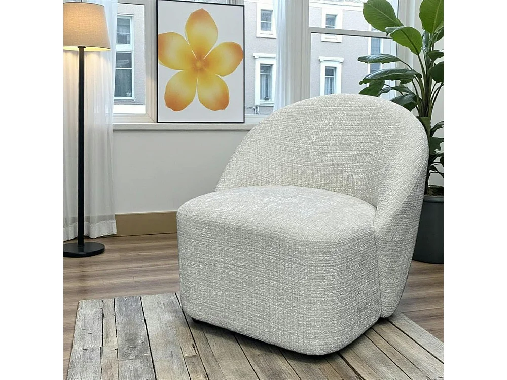 Fauteuil pivotant blanc dossier rond tissu texturé doux IENA