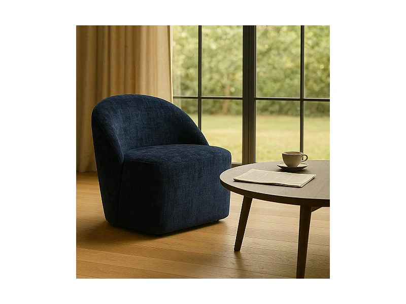 Fauteuil pivotant bleu nuit dossier rond tissu texturé IENA