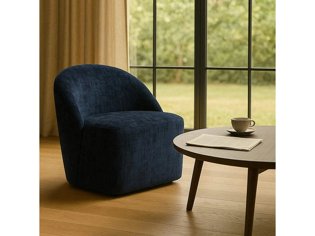 Fauteuil pivotant bleu nuit dossier rond tissu texturé IENA