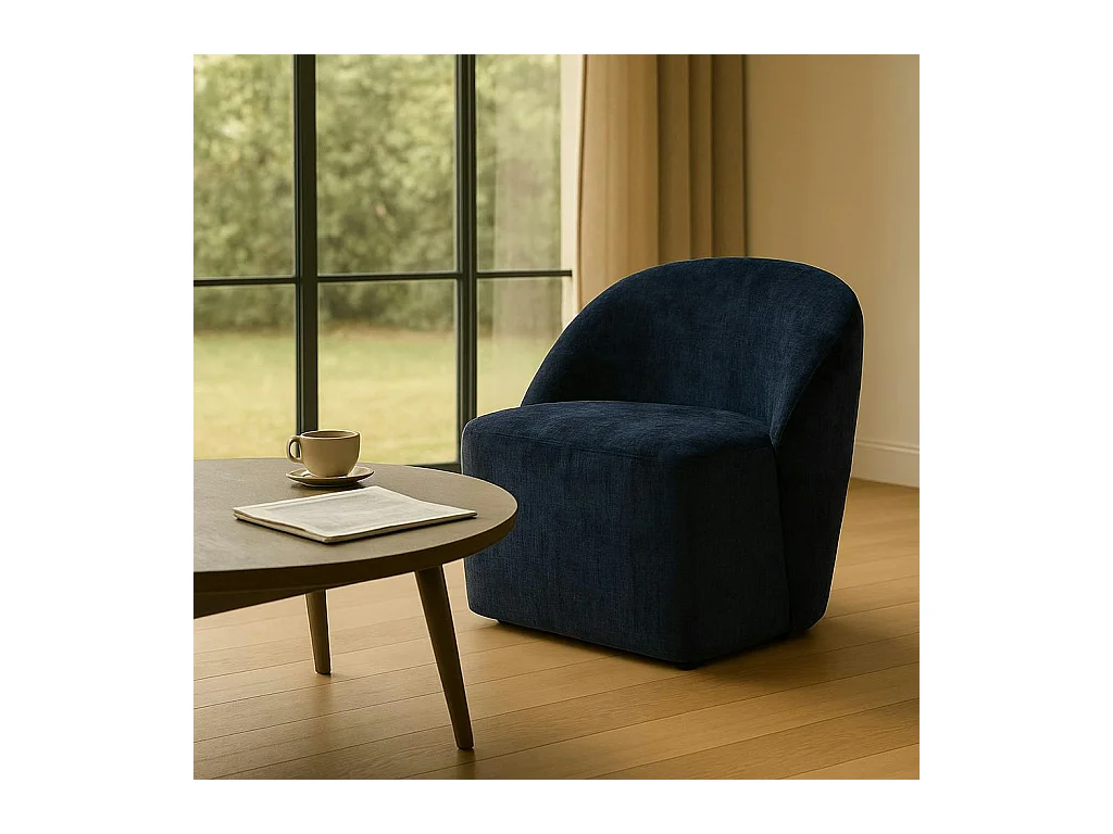 Fauteuil pivotant bleu nuit dossier rond tissu texturé IENA