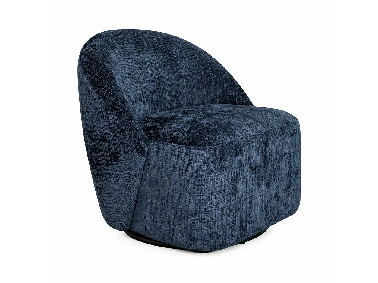 Fauteuil pivotant bleu nuit dossier rond tissu texturé IENA