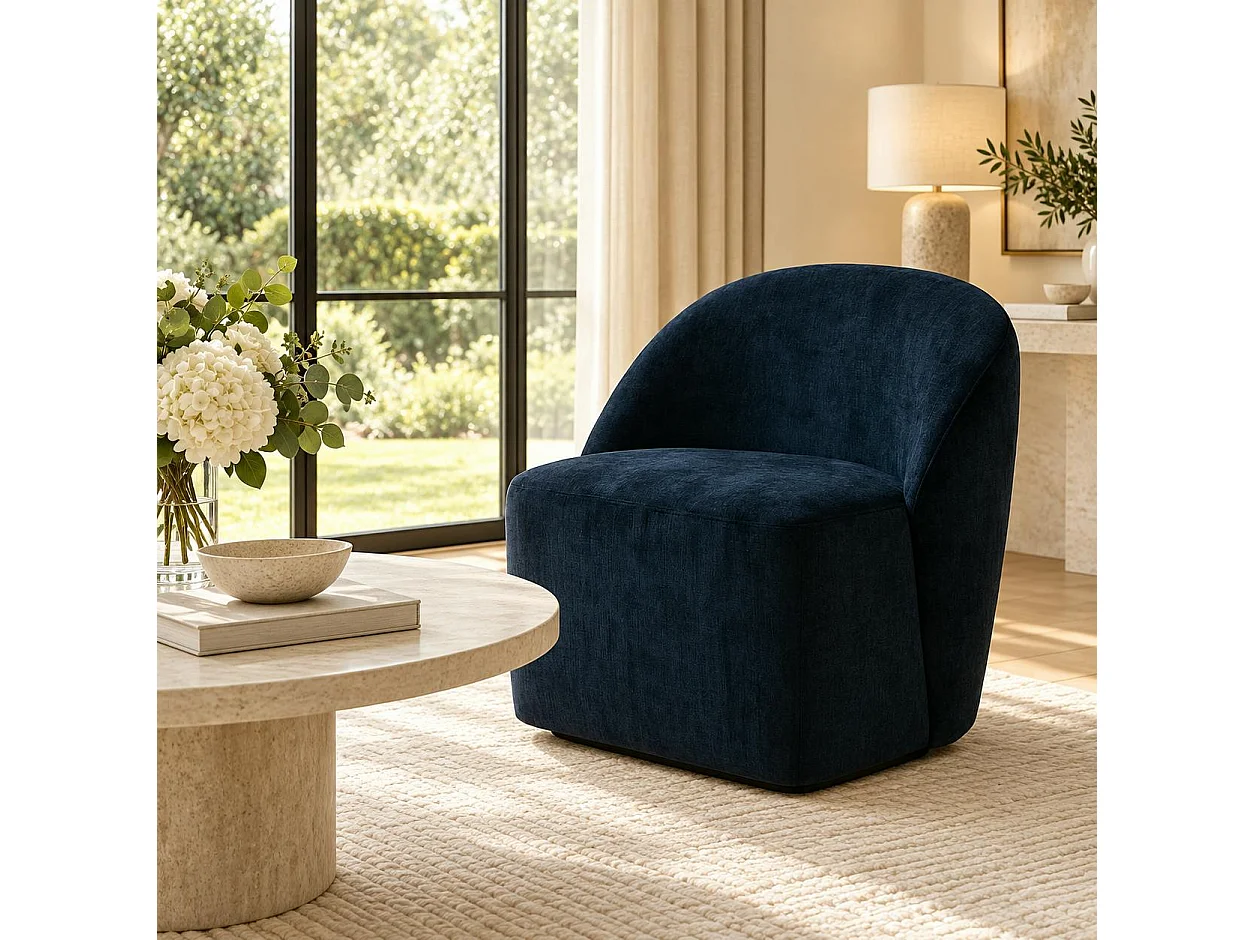 Fauteuil pivotant bleu nuit dossier rond tissu texturé IENA