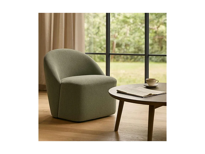Fauteuil pivotant vert dossier rond tissu texturé doux IENA