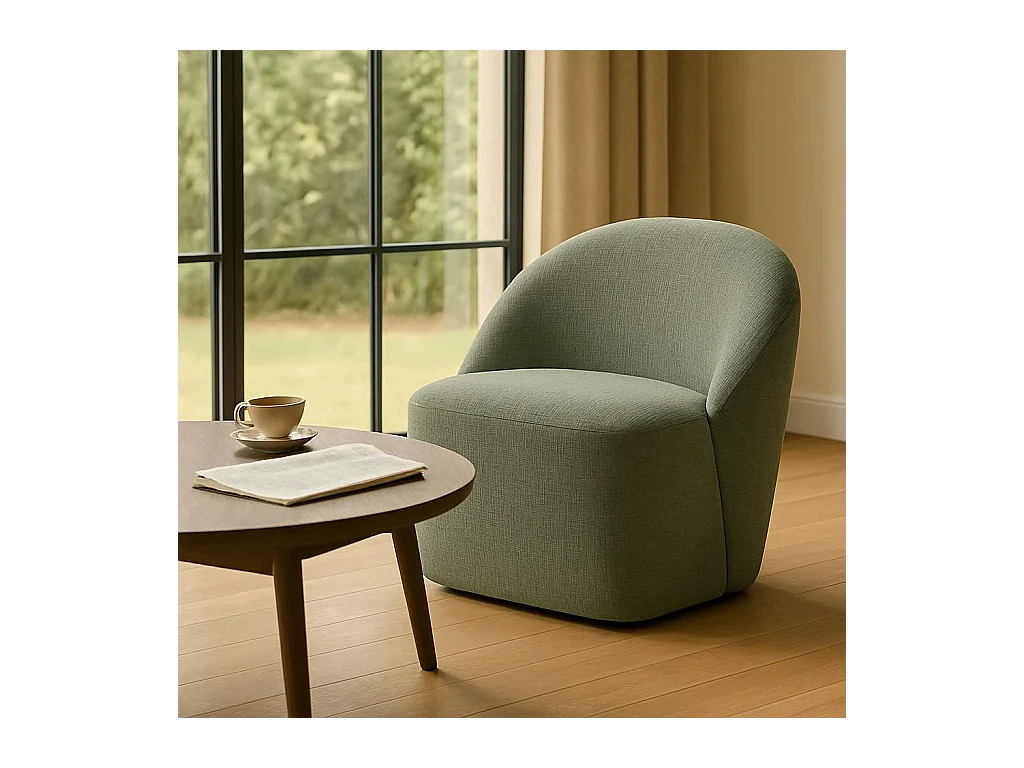 Fauteuil pivotant vert dossier rond tissu texturé doux IENA